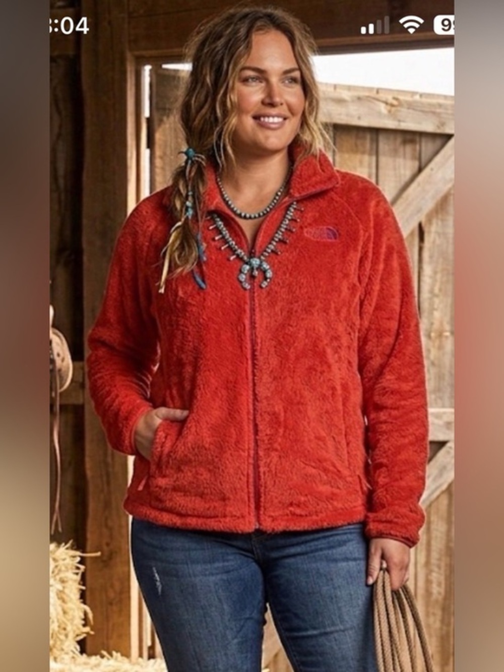 The North Face Women's Red Fuzzy Full-Zip Jacket Size XXL